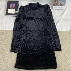 Velvet Dress With Puff Sleeves