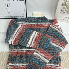 Gradient-Striped Crew-Neck Knit Sweater
