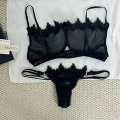 Net fabric see-through lace set