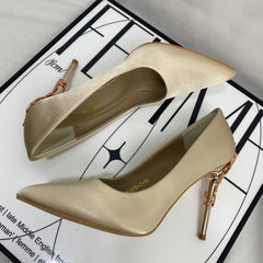 Pointed-Toe Satin High Heels