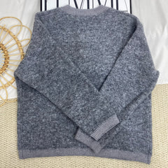 Grey Crew Neck Knit Cardigan