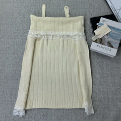Lace trimmed one-shoulder sweater
