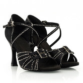 Women's Black Satin Customized Heel Ballroom Dance Shoes Latin Dance Shoes