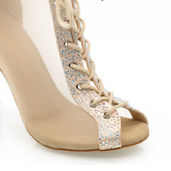 Women's Satin Rhinestone Customized Heel Dance Boots JazSalsa Dancing Shoes