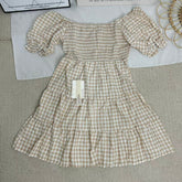 Square-neck checked high-waisted dress