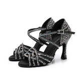 Women's Black Rhinestone Sparkling Glitter Customized Heel Dance Shoes