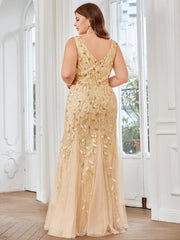 Elegant Plus Size Sequin Fishtail Formal Evening Gown