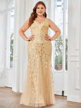 Elegant Plus Size Sequin Fishtail Formal Evening Gown