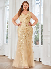 Elegant Plus Size Sequin Fishtail Formal Evening Gown