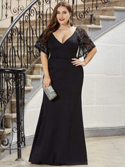 Elegant V Neck Fishtail Evening Gown for Curvy Women