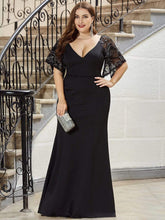 Elegant V Neck Fishtail Evening Gown for Curvy Women