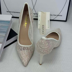 Lace netting platform heels