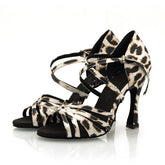Women's Customized Heel Open Toe Strappy Dance Shoes WIth Leopard Print