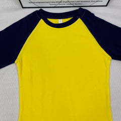 Yellow patchwork round-neck long-sleeved pullover