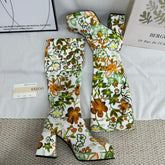 Color-block Floral Knee-High Boots