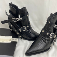 Black Leather Buckle Ankle Boots