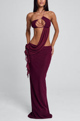 Irregular Halter Cut Out Sash Backless Party Maxi Dresses-Red Pre Order