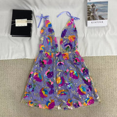 Deep V-Neck Sequined Mini Dress