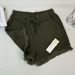 Stretch waistband drawstring denim shorts