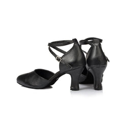 Women's Black Real Leather 7cm Heels Modern With Buckle Ballroom Dance Shoes Modern Dance Shoes