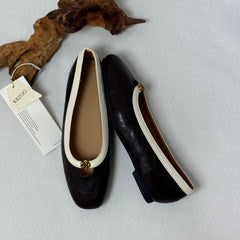 Leather round-toe low-heeled shoes