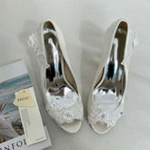 Low-Cut Pearl-Embroidered High Heels