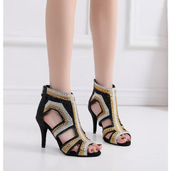 Women's Sparkling Rhinestone Glitter 10cm/8.5cm Heels Dance Boots JazSalsa Dancing Shoes