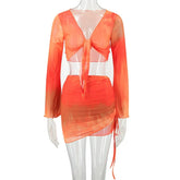 Jumpsuit Bolero Shrug Wrap Tie Mini Skirt Playsuit 3 Piece Co Ord Set Orange
