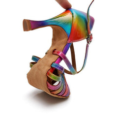 Women's Rainbow Leatherette Customized Heel Ballroom Salsa Latin Dance Shoes