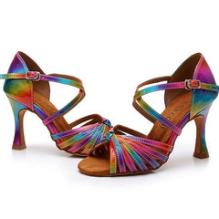 Women's Rainbow Leatherette Customized Heel Ballroom Salsa Latin Dance Shoes