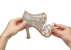 Women's Satin Rhinstone Customized Heel Dance Boots Salsa Dance Shoes