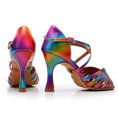 Women's Rainbow Leatherette Customized Heel Ballroom Salsa Latin Dance Shoes