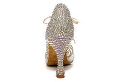 Women's Satin Rhinstone Customized Heel Dance Boots Salsa Dance Shoes