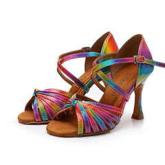 Women's Rainbow Leatherette Customized Heel Ballroom Salsa Latin Dance Shoes