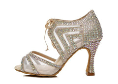 Women's Satin Rhinstone Customized Heel Dance Boots Salsa Dance Shoes