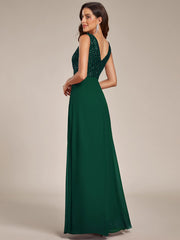 Shimmering Sequin Double V-Neck Sleeveless Formal Gown