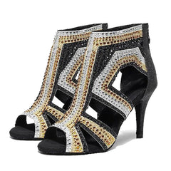 Women's Sparkling Rhinestone Glitter 10cm/8.5cm Heels Dance Boots JazSalsa Dancing Shoes