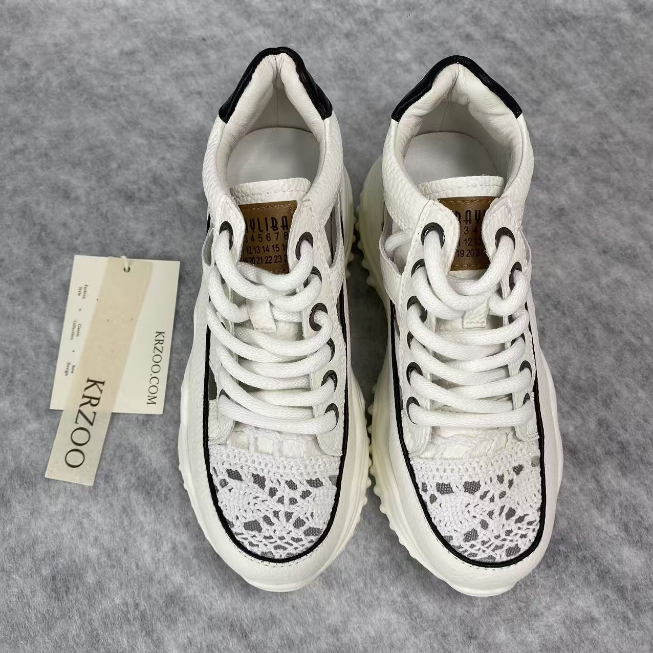 Soft leather hollowed-out platform shoes