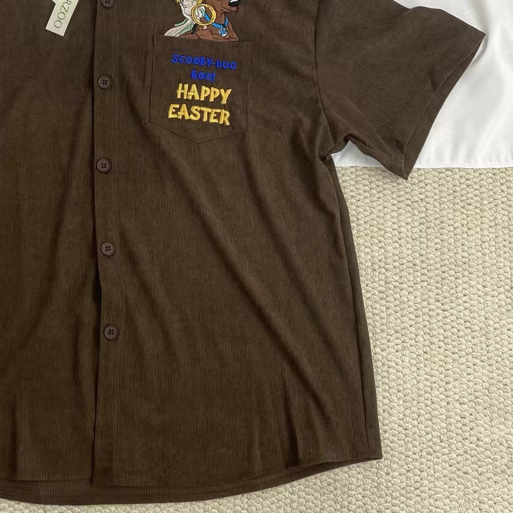 Letter Embroidered Corduroy Shirt