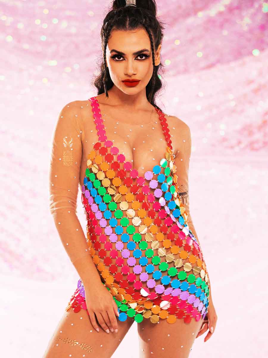 Rainbow Chainmail Dress for Parties and Cocktails
