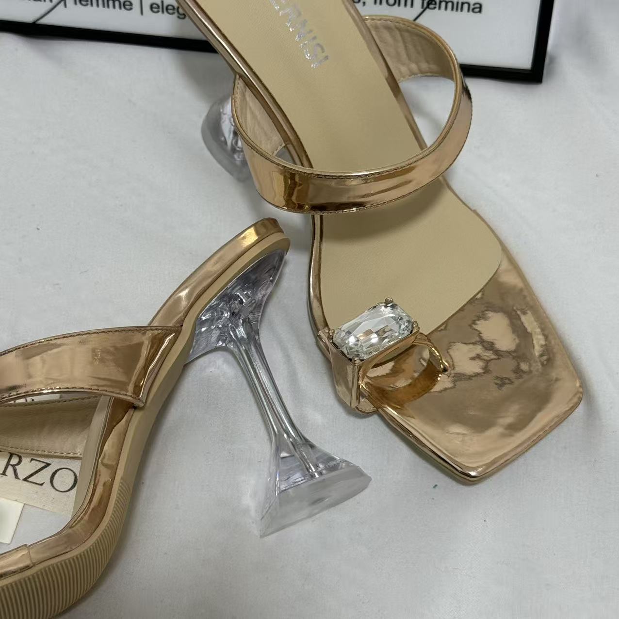 Transparent Rhinestone Wedge Heels