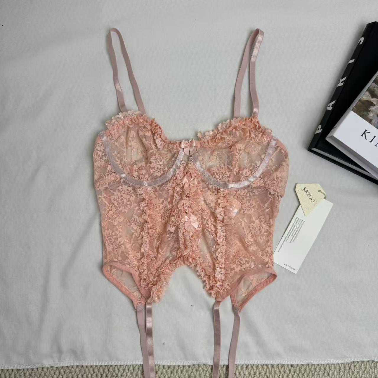 Cute Bow-Accented Sheer Slim-Fit Two-Piece Set