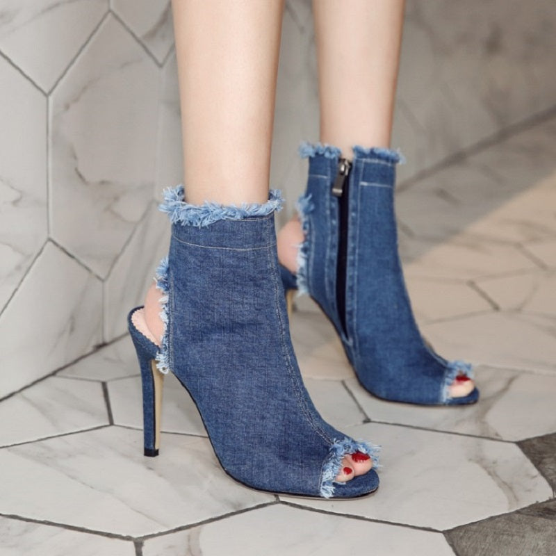 Women's Denim 10cm Denim Rubber Sole Dance Boots Dance Shoes