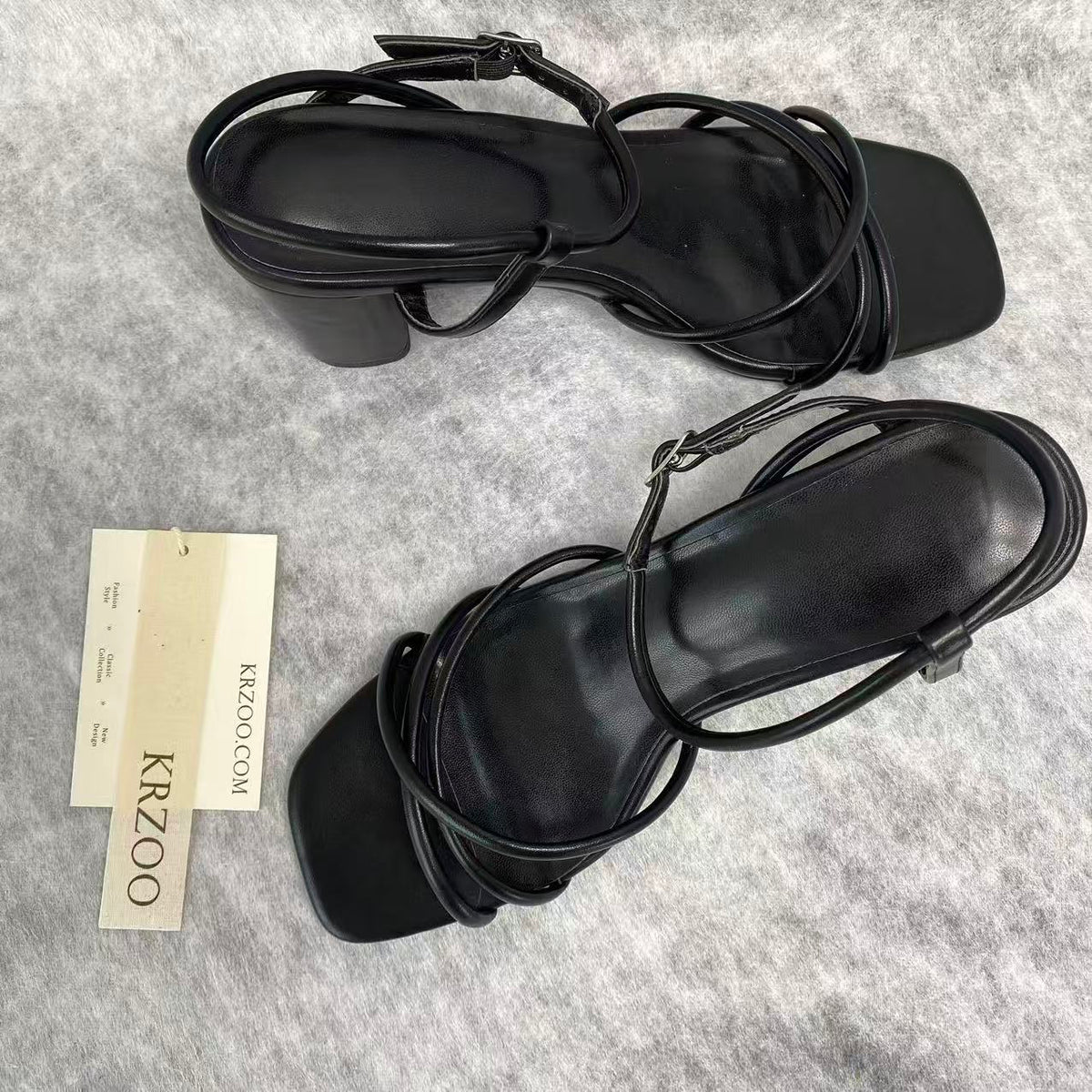 Round-toe cross-strapped high-heeled shoes