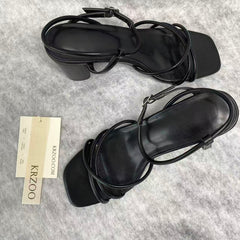 Round-toe cross-strapped high-heeled shoes
