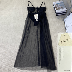 Fishbone mesh long dress