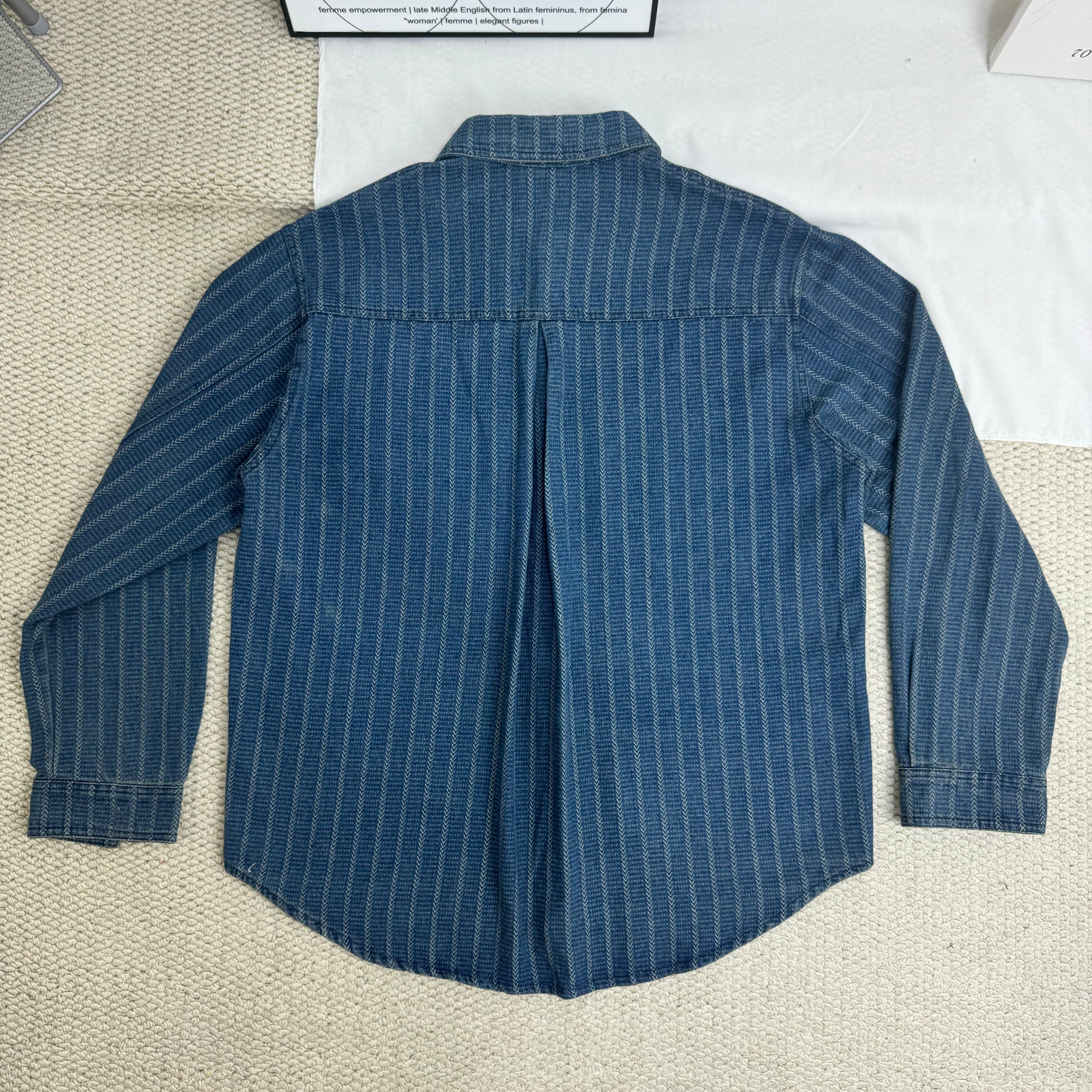 Washed Distressed Striped Long-Sleeved Shirt