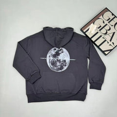 Moon print thick and warm hooded sweatshirt