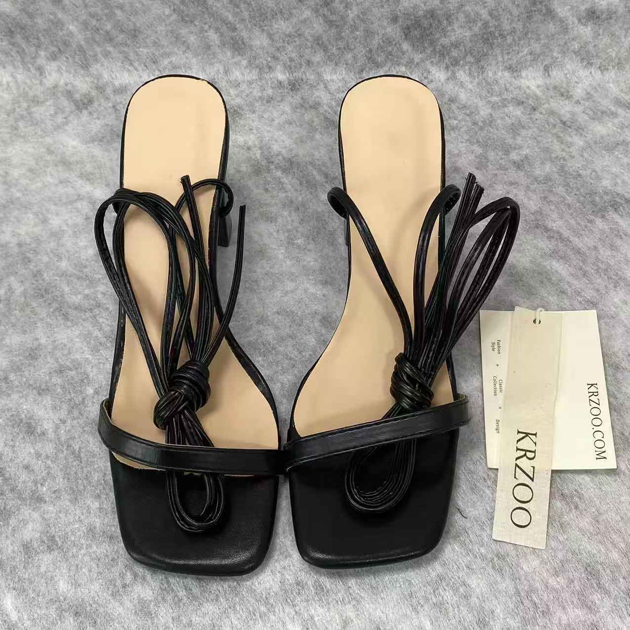 Square-toe lace-up high-heeled shoes