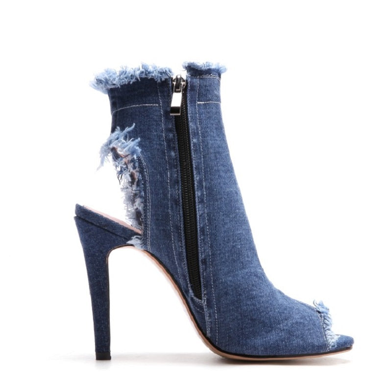 Women's Denim 10cm Denim Rubber Sole Dance Boots Dance Shoes